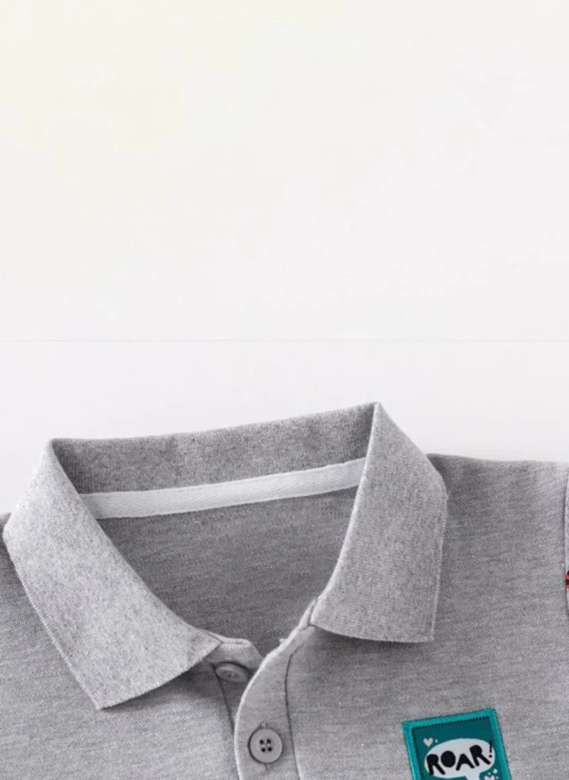 يونيكي Grey Polo Collar Pure Cotton Applique T-shirt