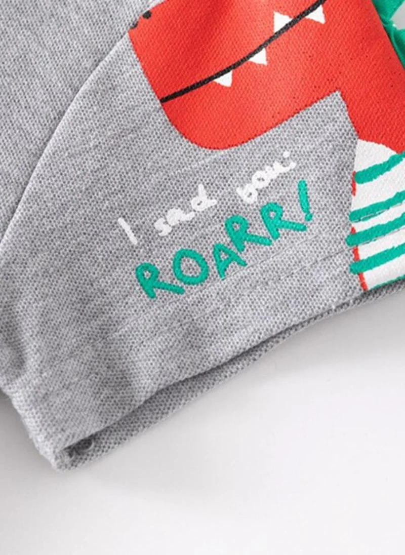 يونيكي Grey Polo Collar Pure Cotton Applique T-shirt