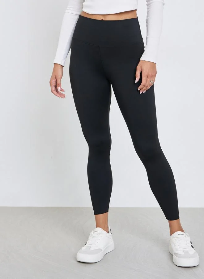 Styli Solid Black Leggings with Elastic Waistband