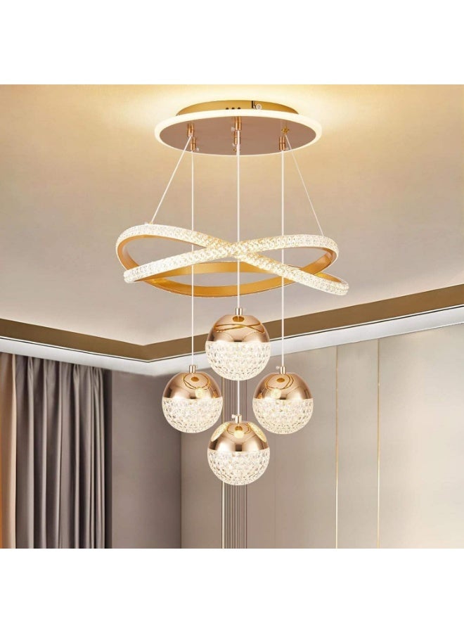 AFN Modern LED Crystal Pendant Chandelier Ceiling Light with Decorative Ring Design, Luxury Hanging Lamp for Living Room, Dining Area, Bedroom and Hallway, Energy Efficient Lighting Fixture - Image 1