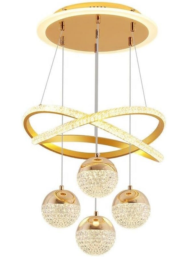 AFN Modern LED Crystal Pendant Chandelier Ceiling Light with Decorative Ring Design, Luxury Hanging Lamp for Living Room, Dining Area, Bedroom and Hallway, Energy Efficient Lighting Fixture - Image 4