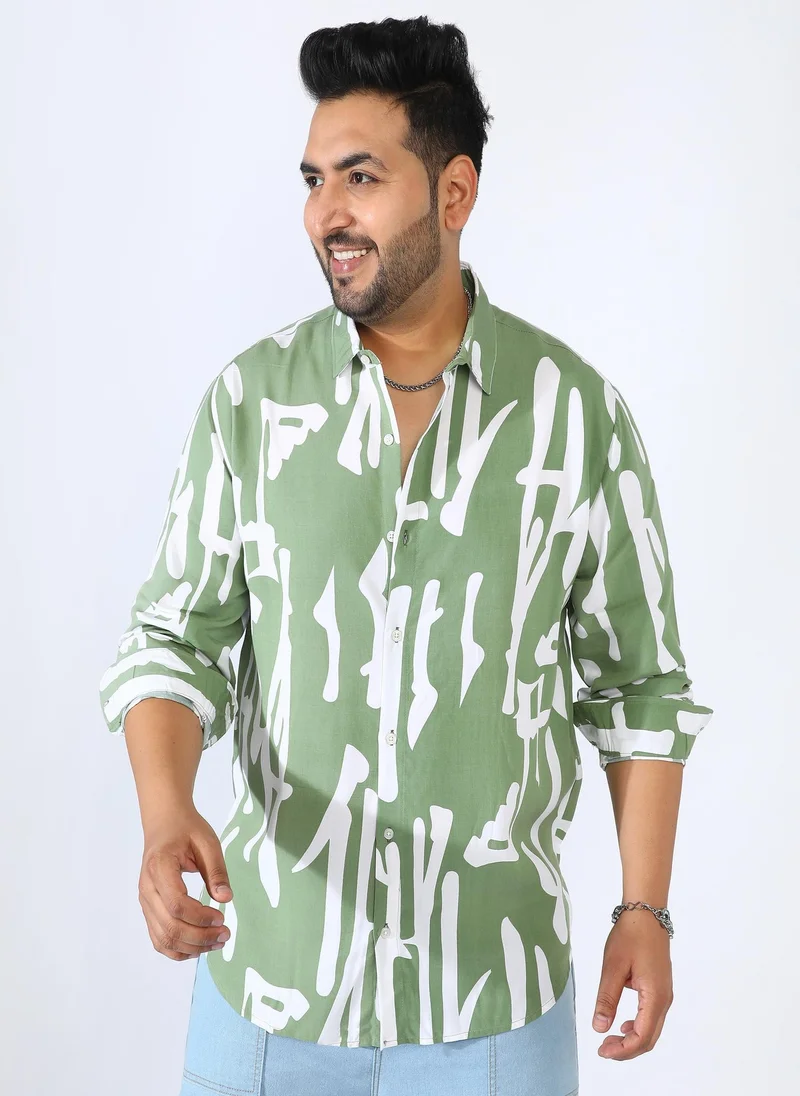 Instafab Plus Men's Sage Green Abstract Print Shirt