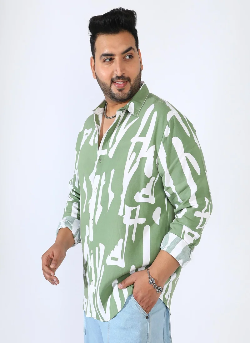 Instafab Plus  Men's Sage Green Abstract Print Shirt for Men | Best Price UAE