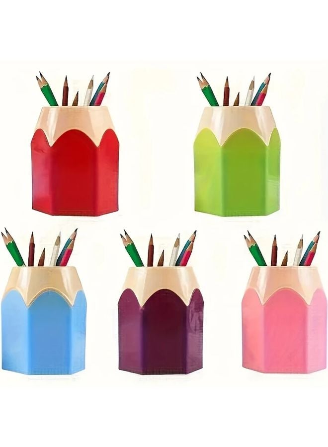 5Pcs Colorful Pencil Shaped Pen Holders Creative Cartoon Stationery Rack Desktop Organizer - Image 2