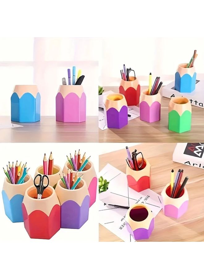 5Pcs Colorful Pencil Shaped Pen Holders Creative Cartoon Stationery Rack Desktop Organizer - Image 5