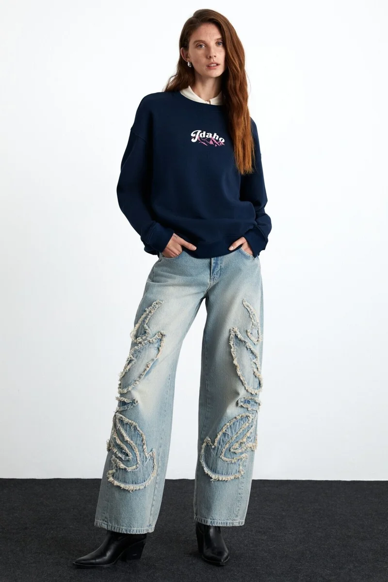 جريميلانج Elinay Women's Cotton-Polyester Dark Blue Sweater