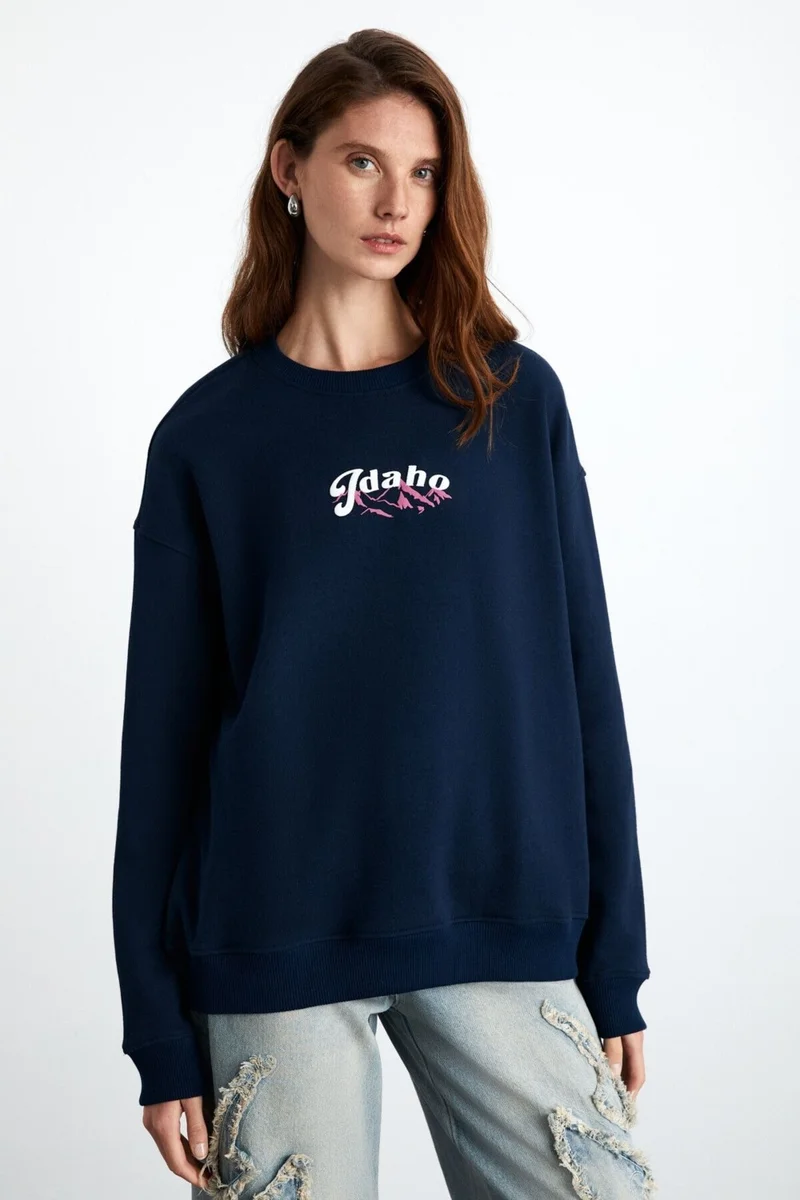 جريميلانج Elinay Women's Cotton-Polyester Dark Blue Sweater