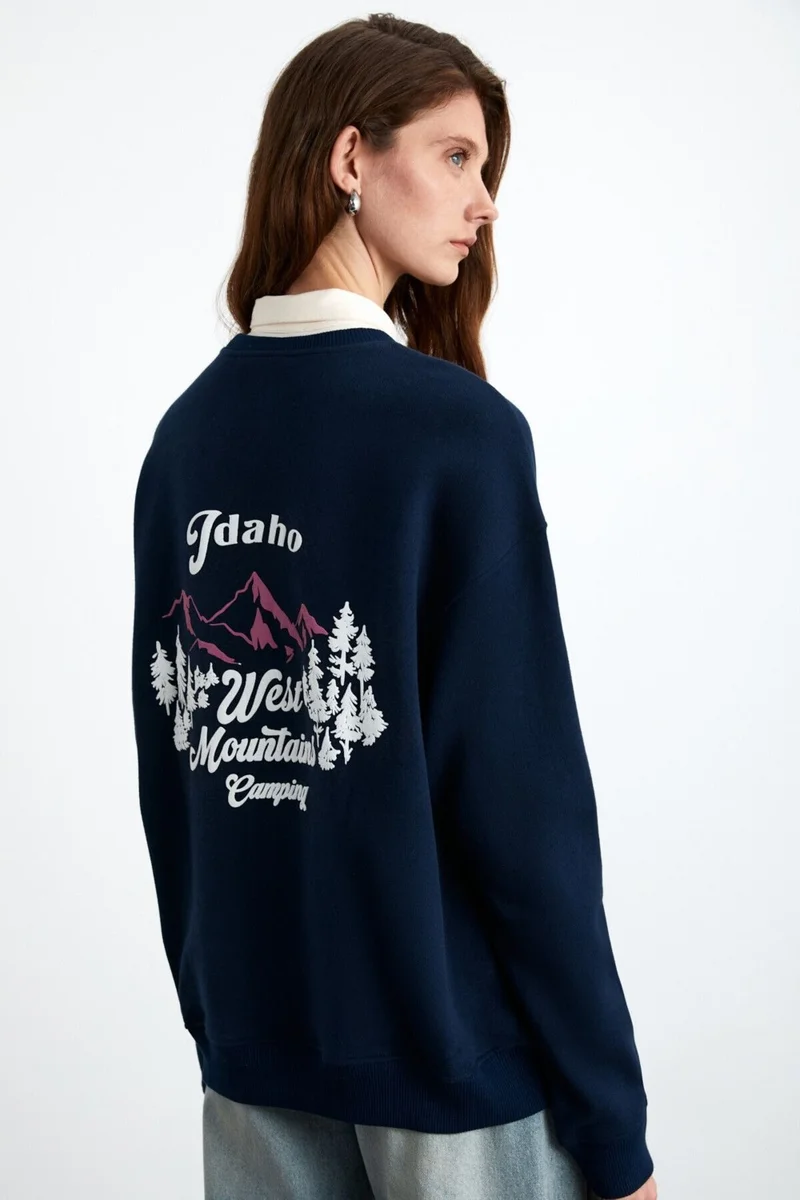 جريميلانج Elinay Women's Cotton-Polyester Dark Blue Sweater