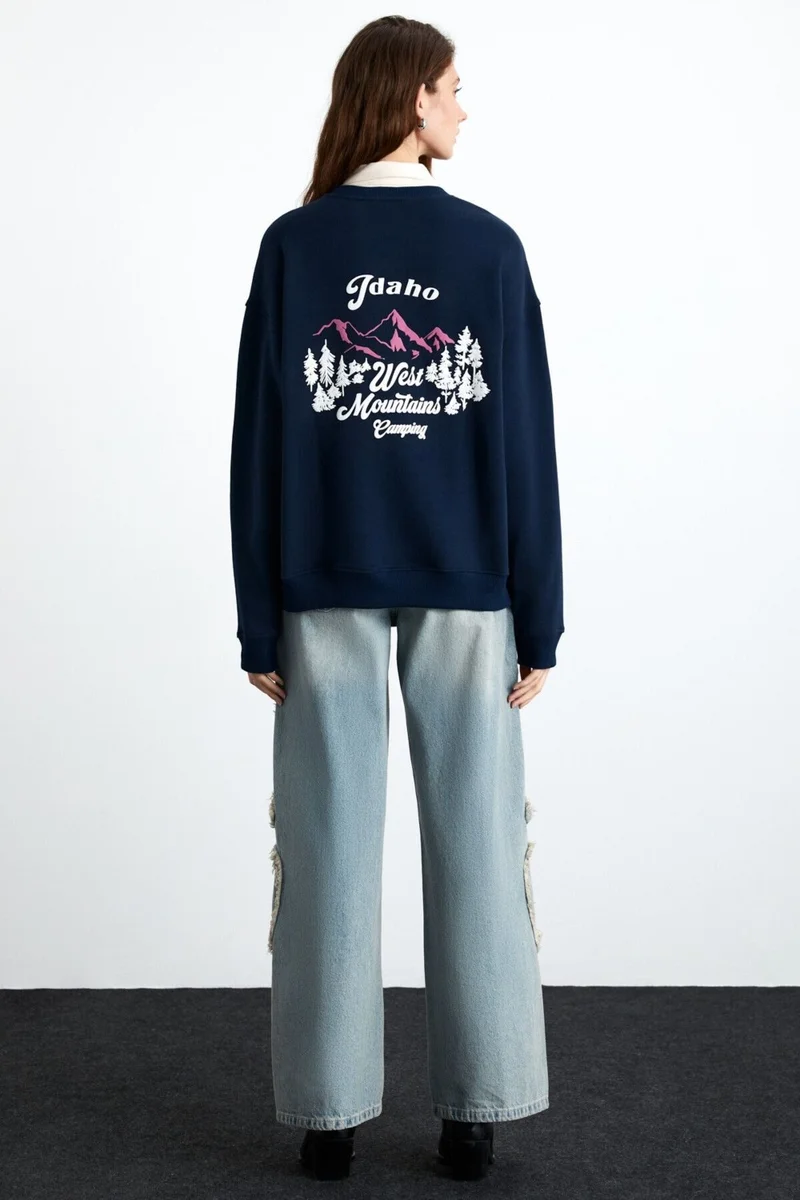 جريميلانج Elinay Women's Cotton-Polyester Dark Blue Sweater