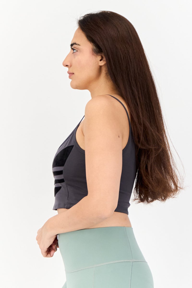 adidas Originals Women Sportswear Fit Sleeveless Training Cropped Top, Dark Grey - Image 2