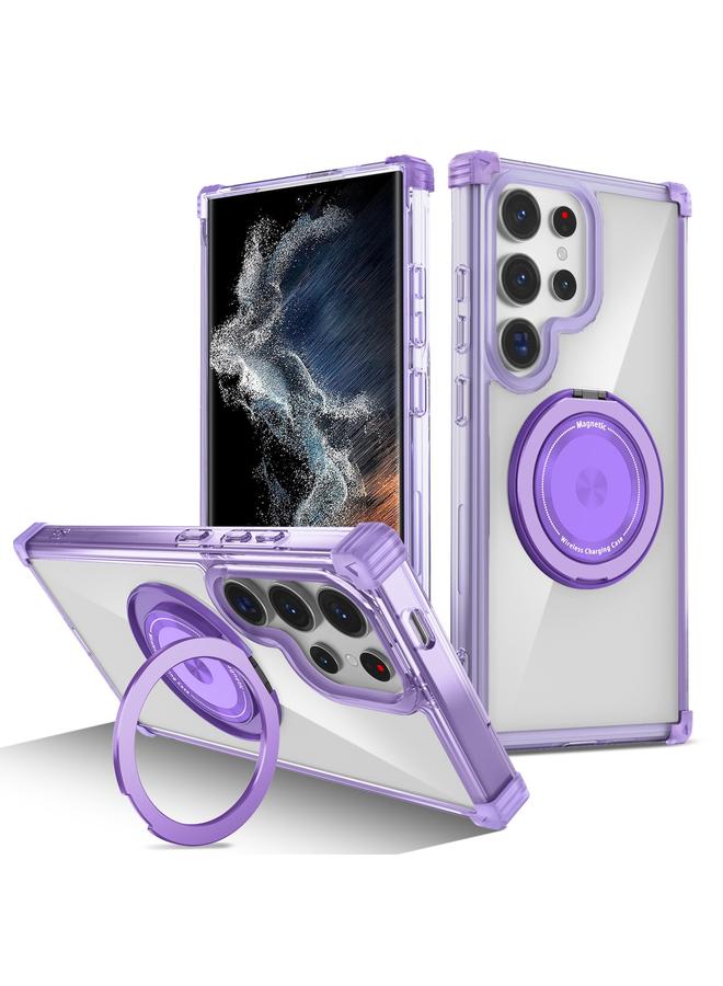 اس-توب جراب لهاتف Samsung Galaxy S22 Ultra 5G، جراب هاتف مغناطيسي MagSafe بنقشة CD باللون الذهبي مع حامل دوار - Image 1