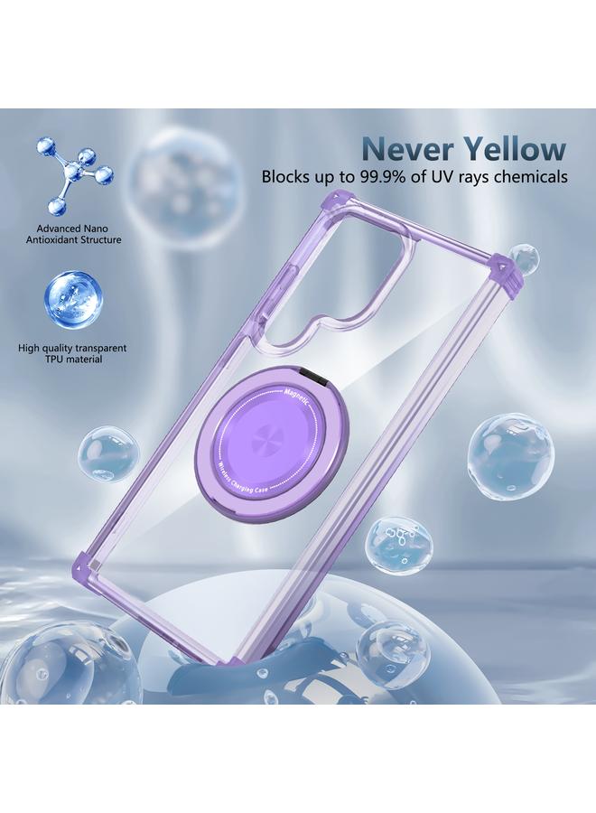 اس-توب جراب لهاتف Samsung Galaxy S22 Ultra 5G، جراب هاتف مغناطيسي MagSafe بنقشة CD باللون الذهبي مع حامل دوار - Image 3