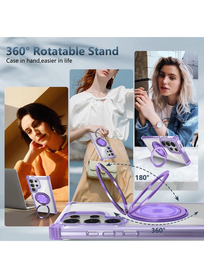 اس-توب جراب لهاتف Samsung Galaxy S22 Ultra 5G، جراب هاتف مغناطيسي MagSafe بنقشة CD باللون الذهبي مع حامل دوار - Image 4