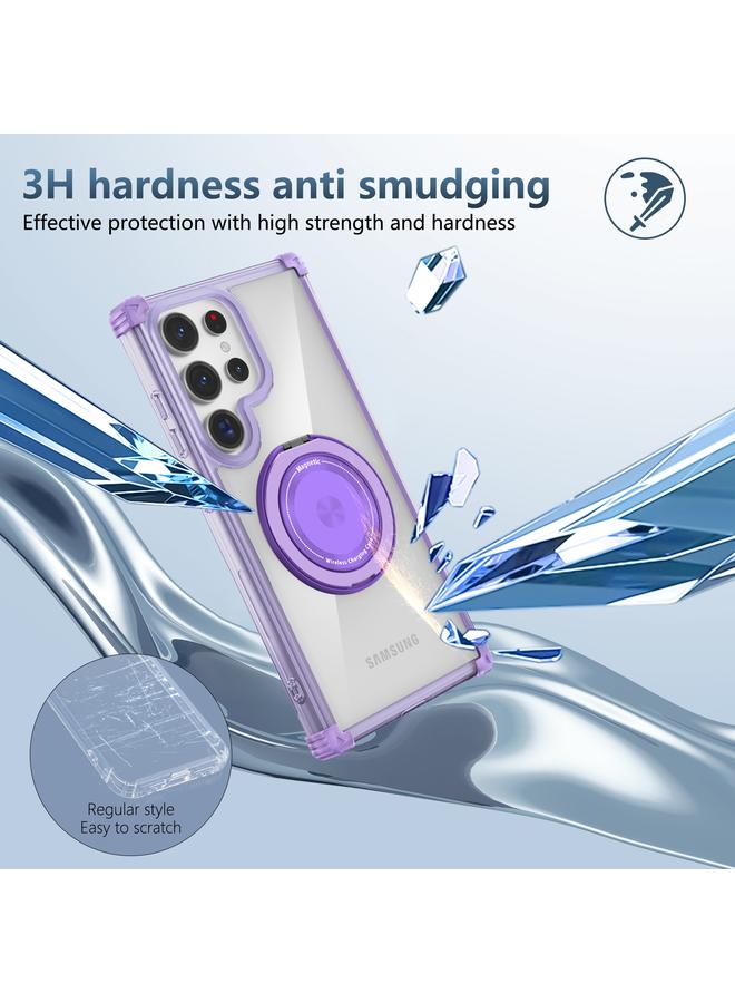 اس-توب جراب لهاتف Samsung Galaxy S22 Ultra 5G، جراب هاتف مغناطيسي MagSafe بنقشة CD باللون الذهبي مع حامل دوار - Image 5