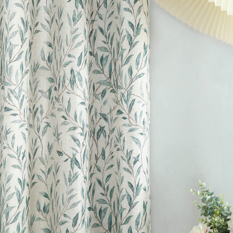 Faux Linen Botanical Leaf Print Curtains, 52 x 96, 1 Panel, Green - Image 3