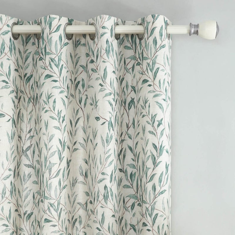 Faux Linen Botanical Leaf Print Curtains, 52 x 96, 1 Panel, Green - Image 4