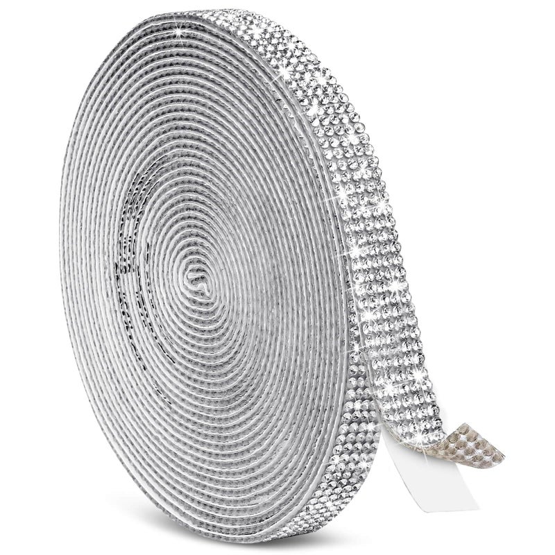Tetutor 5 Yards Self Adhesive Rhinestone Ribbons, Sliver Rhinestone Strips, Diamond Crystal Rhinestone Ribbon Roll Stickers Glitter Bling Ribbons Rhinestones for Crafts Fabric Car Shoes DÃ©cor - Image 1