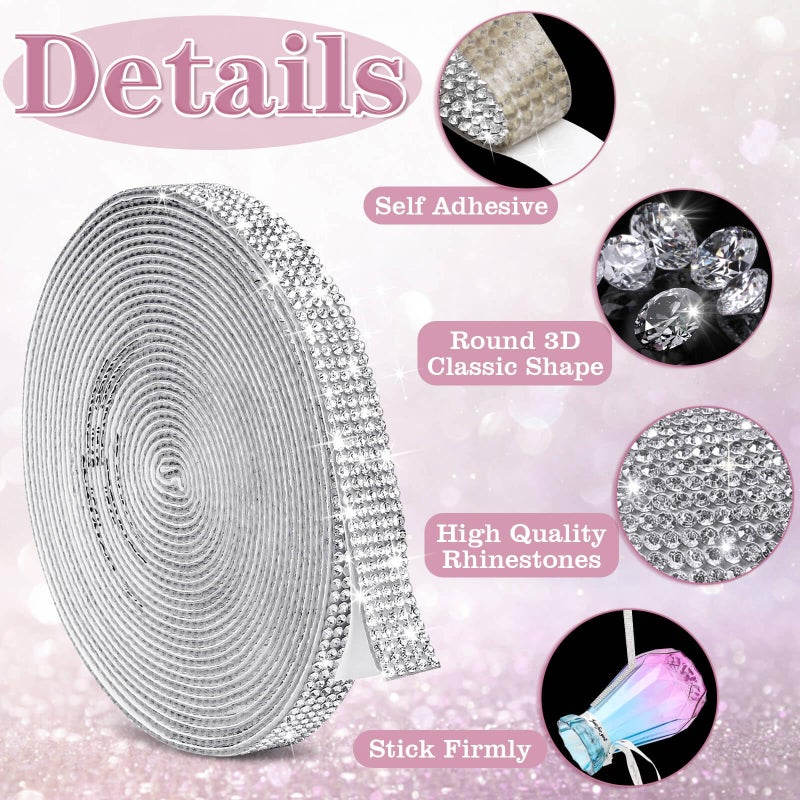 Tetutor 5 Yards Self Adhesive Rhinestone Ribbons, Sliver Rhinestone Strips, Diamond Crystal Rhinestone Ribbon Roll Stickers Glitter Bling Ribbons Rhinestones for Crafts Fabric Car Shoes DÃ©cor - Image 3