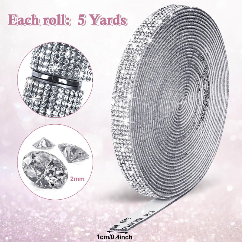 Tetutor 5 Yards Self Adhesive Rhinestone Ribbons, Sliver Rhinestone Strips, Diamond Crystal Rhinestone Ribbon Roll Stickers Glitter Bling Ribbons Rhinestones for Crafts Fabric Car Shoes DÃ©cor - Image 2