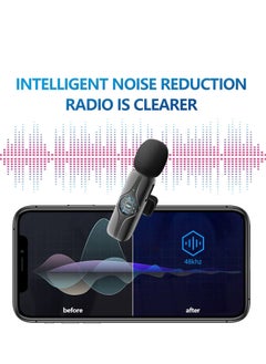 KASTWAVE Wireless Lavalier Microphone for iPhone, iPad - Cordless Omnidirectional Condenser Recording Mic for TikTok, Facebook, Phone Video Recording, Interview, Vlog, Auto Sync and Noise Reduction(Black)  - Image 3