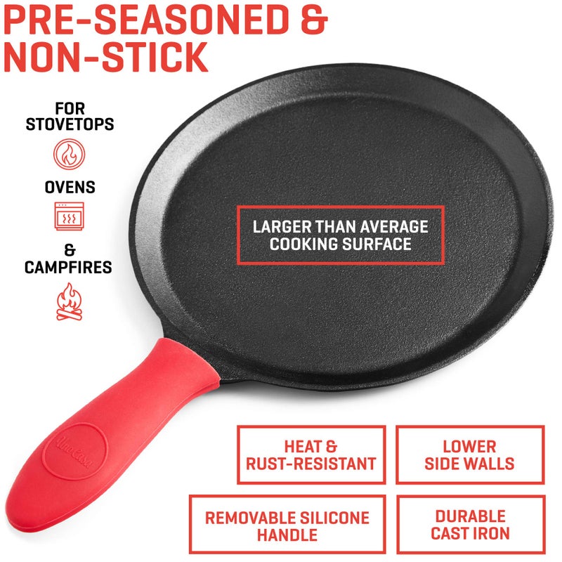 Uno Casa Cast Iron Tortilla Press 8 Inch - Bundle of Skillet for Roti / Comal Pan, Tawa / Dosa Pan Pataconera, Comales para Tortillas - Image 3