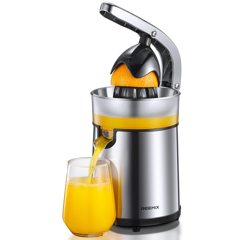 Reemix Electric Citrus Juicer Squeezer, Orange Juicer with Two Interchangeable Cones, Suitable for orange, lemon and Grapefruit, Brushed Stainless Steel, Easy to Clean and Use (Stainless Steel) - Image 1