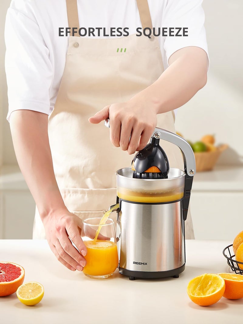 Reemix Electric Citrus Juicer Squeezer, Orange Juicer with Two Interchangeable Cones, Suitable for orange, lemon and Grapefruit, Brushed Stainless Steel, Easy to Clean and Use (Stainless Steel) - Image 3