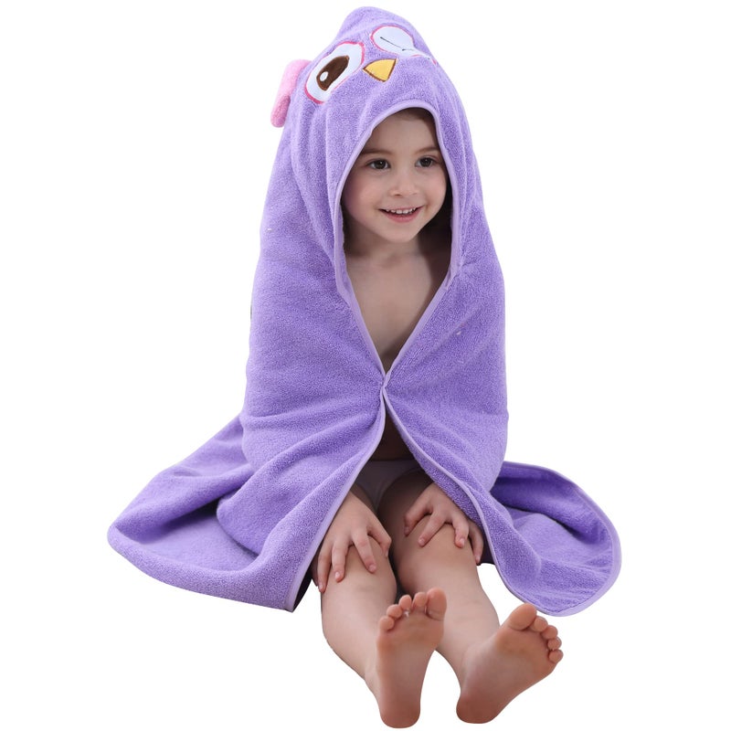 MICHLEY Toddler Hooded Bath Towels for 06T Baby Essentials Cotton Absorbent Kids Washcloth Owl