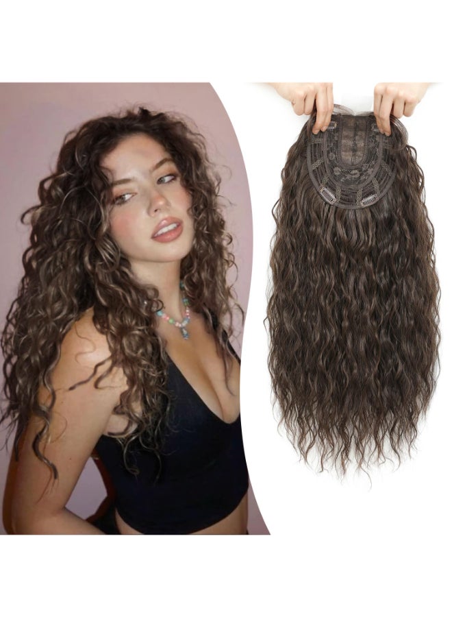 UDU Natural Curly Hair Topper for Women20inch Lightweight Breathable Topper Hair Pieces for Thinning Hair Heat Resistant Fiber Wiglet with Lace Edge to Blending well Perfect for Daily Use Styling - Image 2