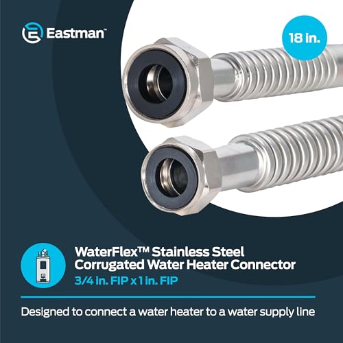 Eastman 18 Inch WaterFlex Water Heater Connector, 3/4 Inch FIP x 1 Inch FIP, Stainless Steel Corrugated Water Heater Supply Line, 437518 - Image 2