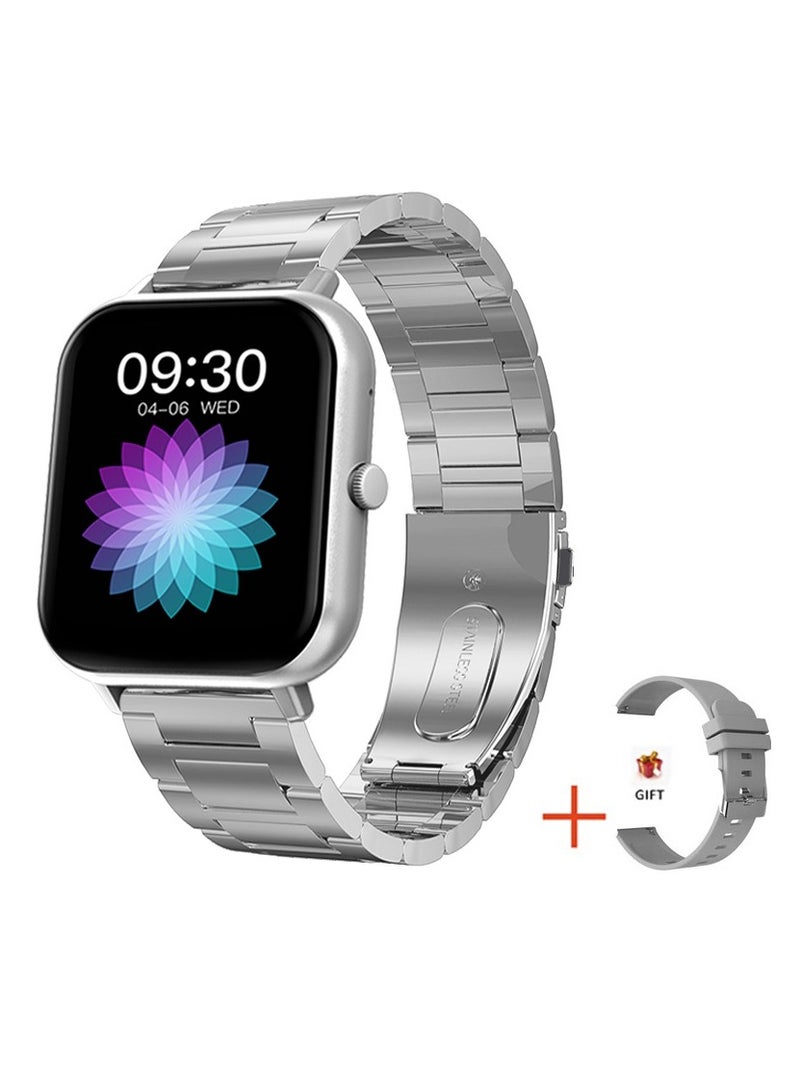 AROAQ Smart Watch, Zl54c Waterproof Smartwatch With Ai Voice Assistant, Heart Rate Blood Pressure Blood Oxygen Sleep Monitor Wrist Watch, (Silver + silver three steel) - Image 1