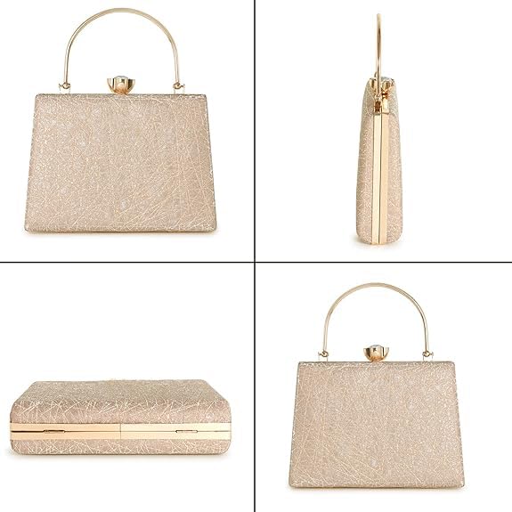 Zaib Bridal Partyware Clutch for Women – Elegant Evening Purse, Wedding Accessories, Satin Shoulder Bag for Brides, Bridesmaids, Formal Occasions, Prom, and Cocktail Parties (Golden - 50 No) - Image 3