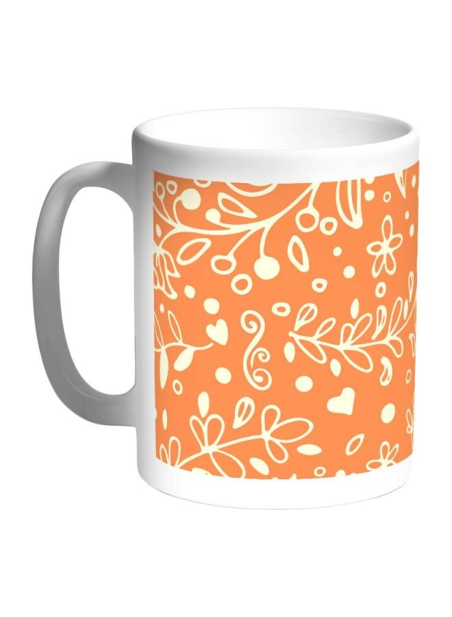 RYN Decorative Tree Paper Printed Coffee Mug White/Orange/Beige 11ounce