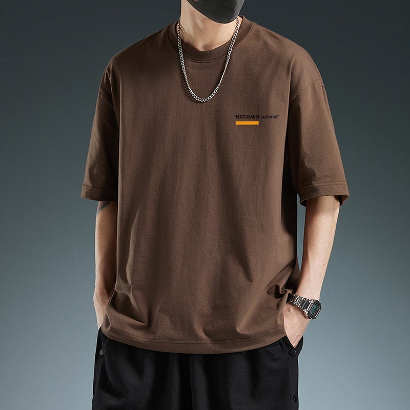 Summer Men's T-shirt Fashionable Brand Loose Shoulder Version high quality Short-sleeved Japanese Style Hong Kong Style Fashionable Base T-shirt for Boys - Image 5
