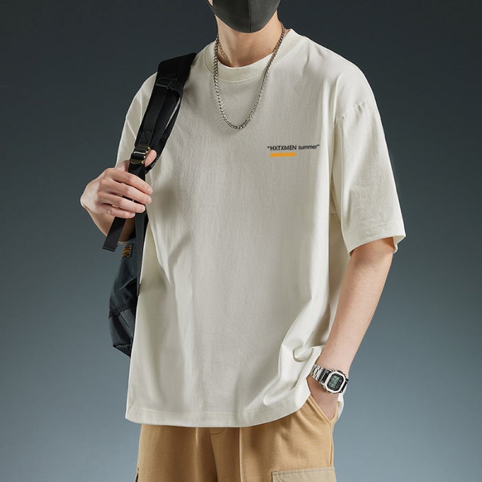 Summer Men's T-shirt Fashionable Brand Loose Shoulder Version high quality Short-sleeved Japanese Style Hong Kong Style Fashionable Base T-shirt for Boys - Image 1