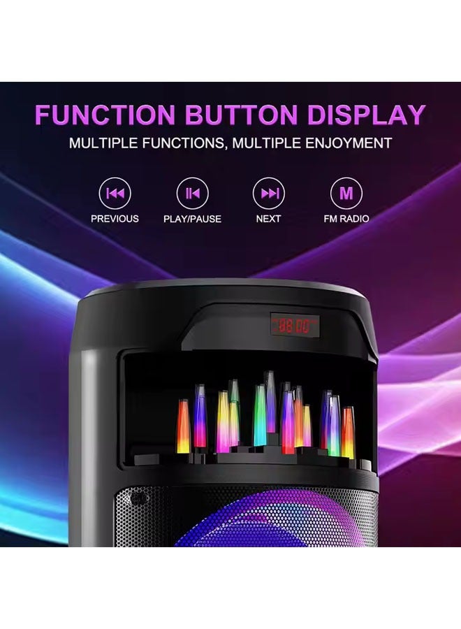 Portable Party Speaker With Wireless Mic Powerful Sound Built-In DJ Lights LED Display Bluetooth FM USB Functions Built In Lights  Splashproof  Guitar Mic Inputs  Rechargeable Battery  Black  - Image 4
