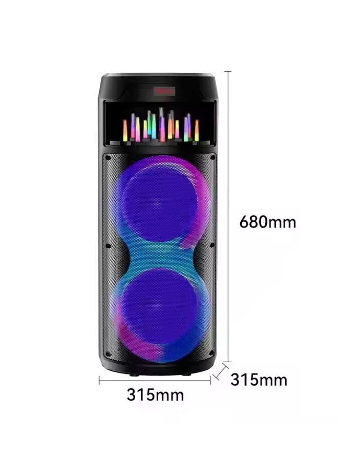Portable Party Speaker With Wireless Mic Powerful Sound Built-In DJ Lights LED Display Bluetooth FM USB Functions Built In Lights  Splashproof  Guitar Mic Inputs  Rechargeable Battery  Black  - Image 2