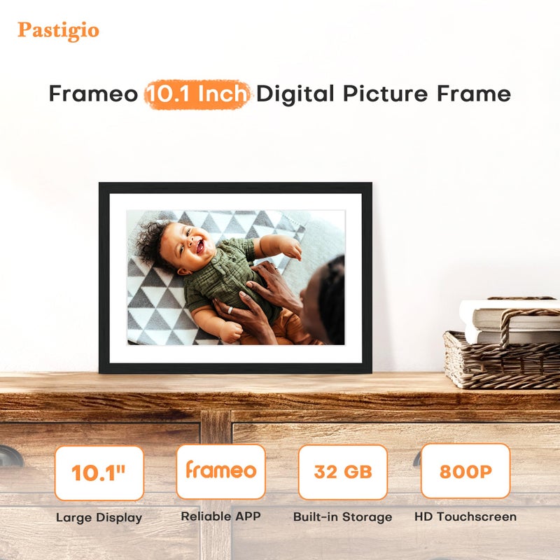 Pastigio 10.1 Inch Digital Picture Frame, Frameo Digital Photo Frame WiFi, Electric Slideshow 1280 * 800IPS Touch Screen, Auto-Rotate, Share Videos Pictures Slideshow, 32GB Memory, Gifts for Family - Image 2
