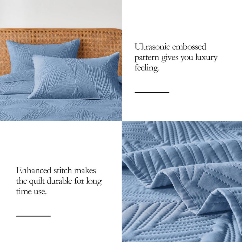 OARAGE Queen Quilt Bedding Set Soft Lightweight Bluish Grey Bedspread with Leaf Pattern,Ultrasonic Microfiber Bed Coverlet Full Size for All Season (1 Quilt, 2 Shams) - Image 3