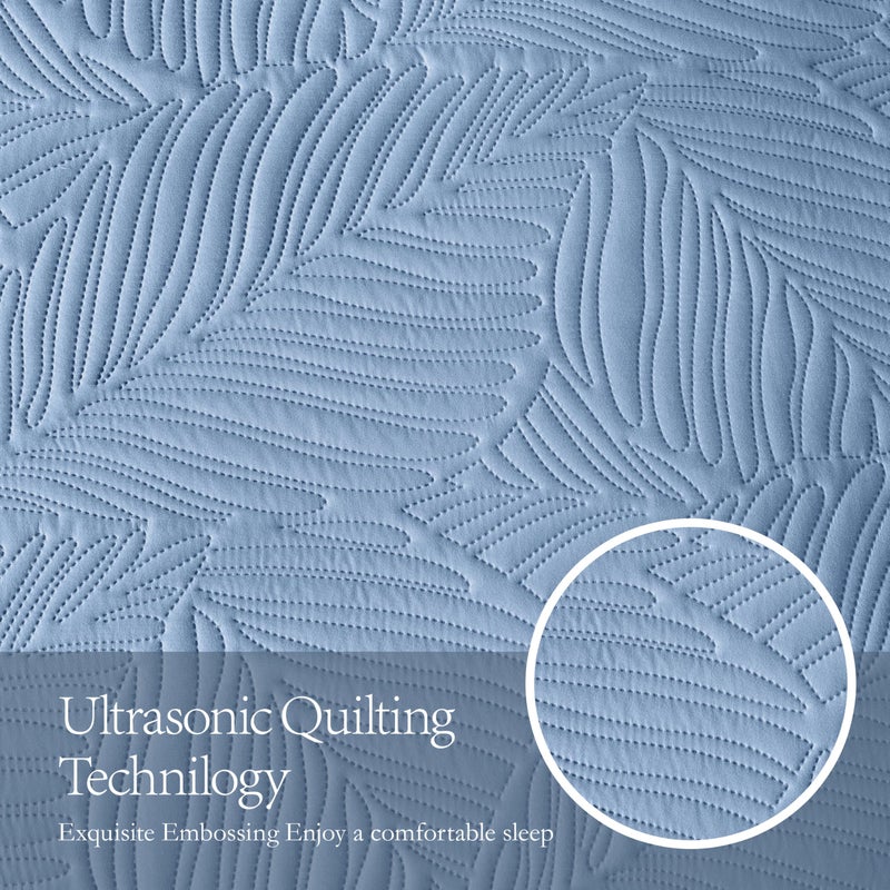 OARAGE Queen Quilt Bedding Set Soft Lightweight Bluish Grey Bedspread with Leaf Pattern,Ultrasonic Microfiber Bed Coverlet Full Size for All Season (1 Quilt, 2 Shams) - Image 4