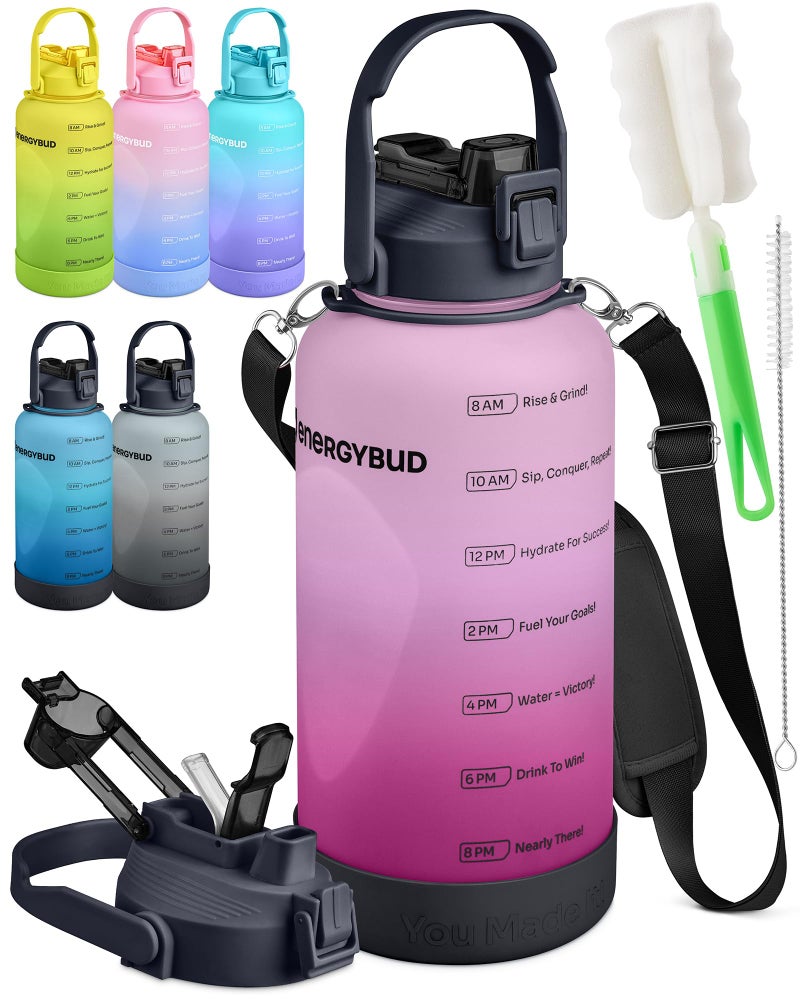 EnergyBud 1 Gallon Water Bottle with 128 oz Capacity - Motivational Time Markers for Daily Hydration Goals - Leakproof BPA Free Tritan with Removable Straw - Image 1