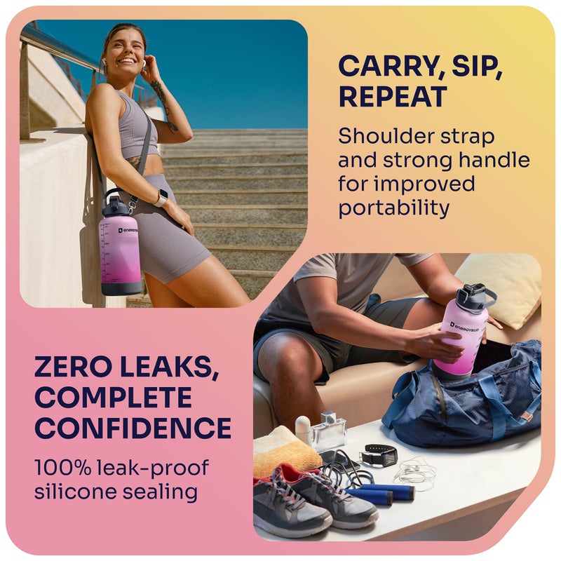 EnergyBud 1 Gallon Water Bottle with 128 oz Capacity - Motivational Time Markers for Daily Hydration Goals - Leakproof BPA Free Tritan with Removable Straw - Image 4
