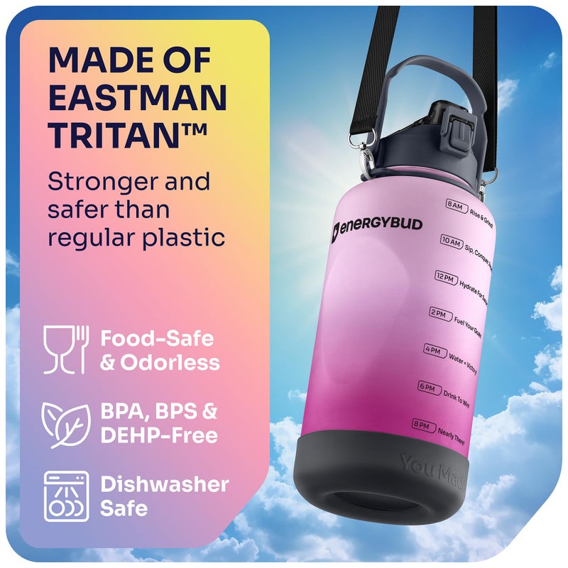 EnergyBud 1 Gallon Water Bottle with 128 oz Capacity - Motivational Time Markers for Daily Hydration Goals - Leakproof BPA Free Tritan with Removable Straw - Image 2