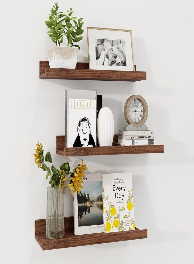 Axeman Picture Ledge Shelf | 16 Inch Walnut Floating Shelves Set of 3 | Rustic Wood Wall Shelves with Lip | 16" Walnut Picture Shelf for Wall with Ledge | Photo Shelves - Image 1
