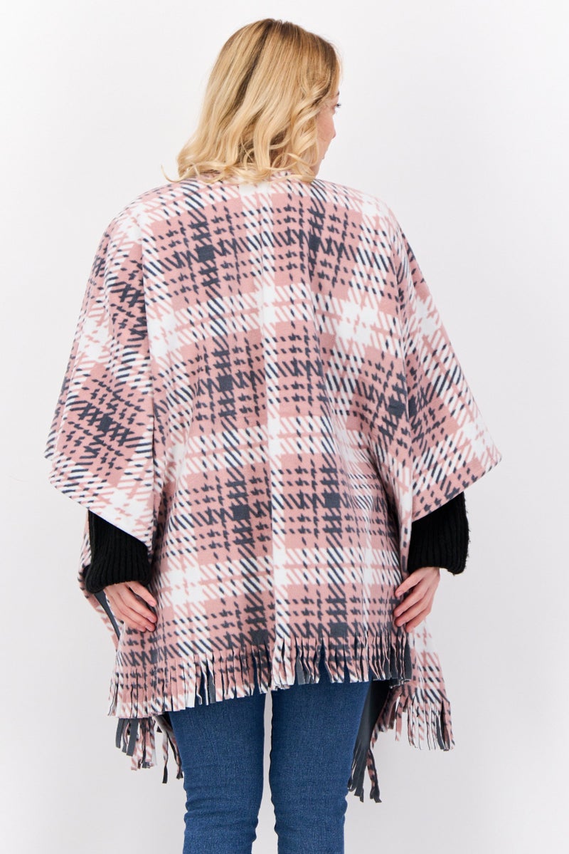 London Fog Women Plaid Open Front Poncho, Pink  - Image 3