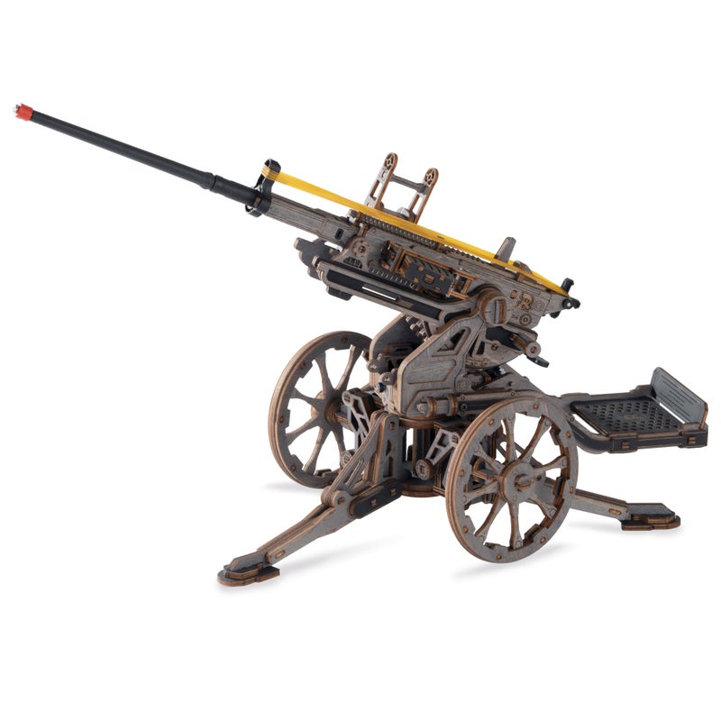 ROKR Anti-Aircraft Gun Mechanical Model Gun Kit, 3D Wooden Puzzles for Adults, DIY Rubber Band Guns Toy, DIY Building Model Kits - Image 1