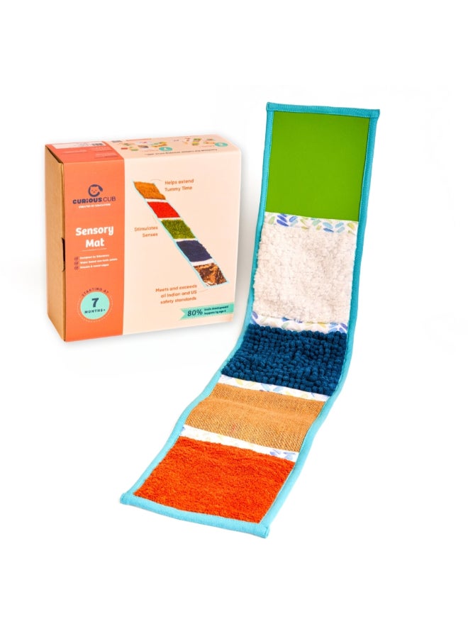 Curious Cub حصيرة نسيج حسية 5 نسيج مختلف للأطفال والرضع نشاط تحفيز حسي لعبة تطوير حسي لعبة مونتيسوري لعب حسي، 1 قطعة، متعدد الألوان - Image 1