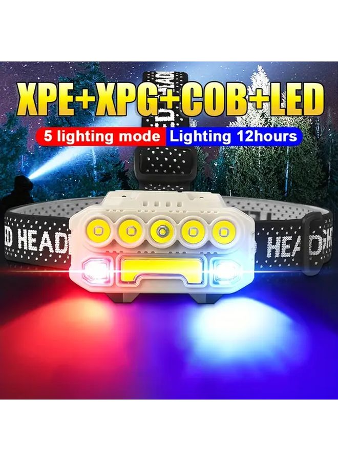 Set 1 Super Bright LED Headlamp Type C Rechargeable 5 Modes 18650 Battery Head Torch - Image 2