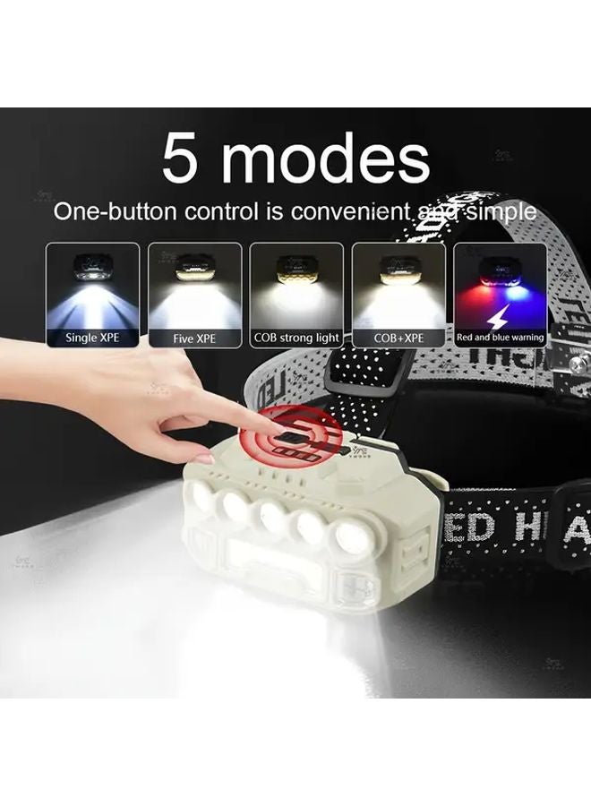 Set 1 Super Bright LED Headlamp Type C Rechargeable 5 Modes 18650 Battery Head Torch - Image 3