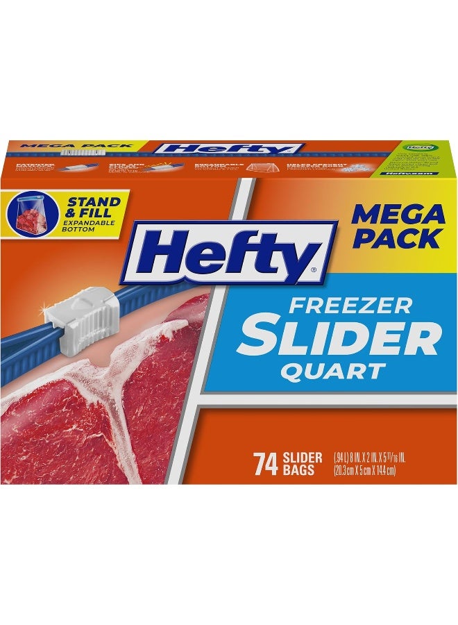 Hefty Hefty Slider Freezer Storage Bags, Quart Size, 74 Count  - Image 1